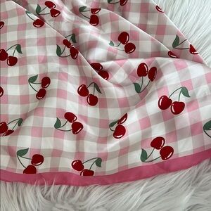 Pink Gingham Cherry Print Scarve